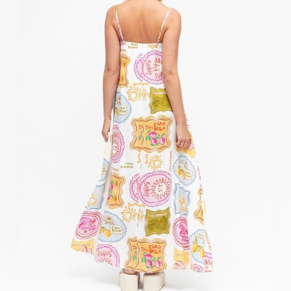 Paper Heart Les Citrons Maxi Dress Small Linen Coastal Chic Amalfi Euro Summer - Picture 3 of 12